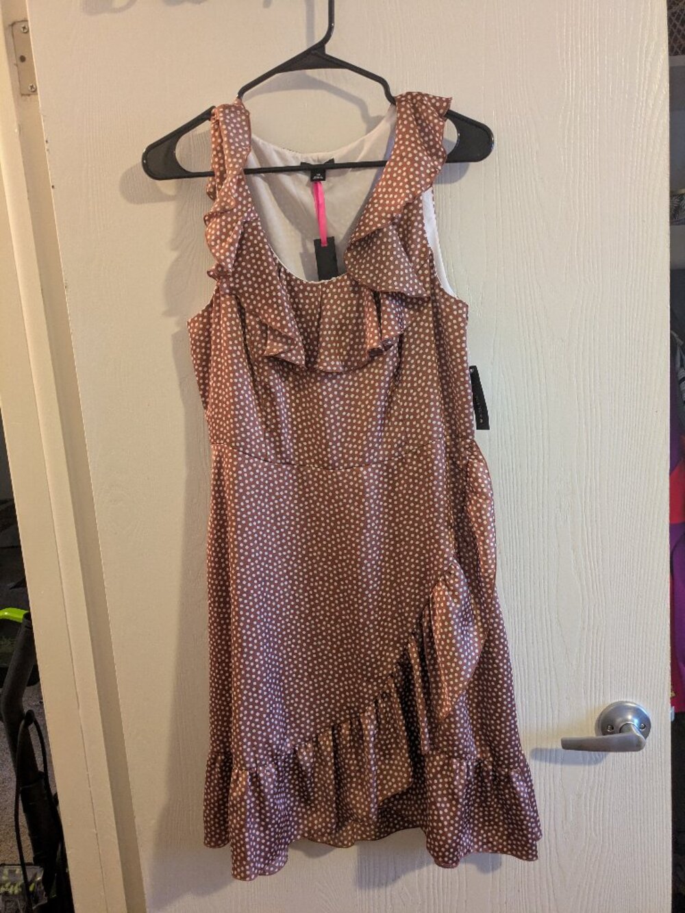 I Heart Ronson Copper Rust Polka Dot Ruffle Sleeveless Dress Size 10 NWT